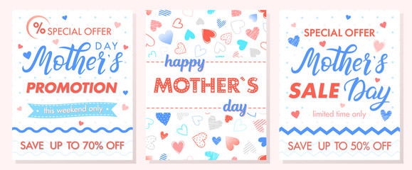 Set of Mothers Day special offers cards..Mothers Day sale banners perfect for prints,flyers,cards,promos,advertising and more.Vector promotion cards.