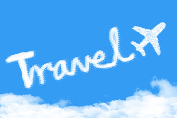 Fototapeta premium plane shape clouds flight route with start point and dash line trace
