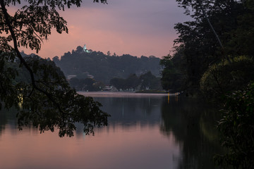 buddhist statue in Kandy in the last light of the sun