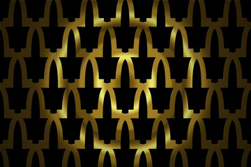 Gold Arabia pattern over a black background. Illustration.