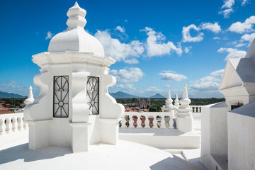 on the roof of the white cathedral of Leon in Nicaragua