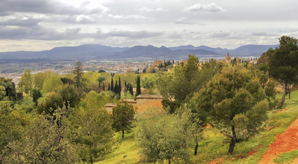 View of the Alhambra monument and forest, from the viewpoint of Alixares.