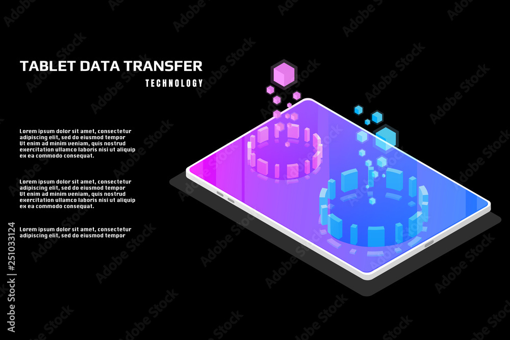 Fototapete technology futuristic tablet data security protection transfer. abstract sci fi isometric elements d