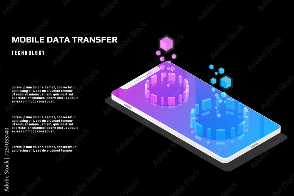 Leinwandbilder Technology futuristic mobile data security protection transfer. Abstract sci fi isometric elements design for UI business app.