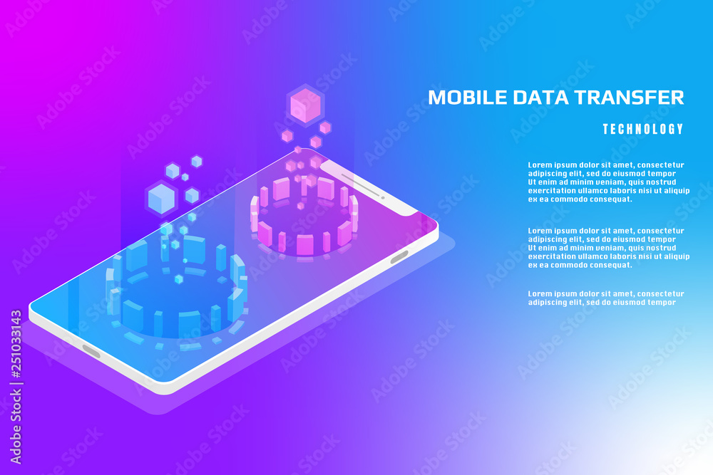 Fototapete technology futuristic mobile data security protection transfer. abstract sci fi isometric elements d