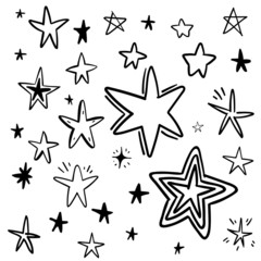 Hand drawn stars, vector doodle set