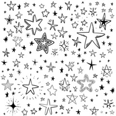 Hand drawn stars, vector doodle set