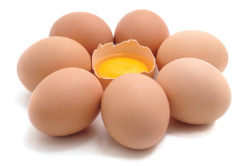 Broken and whole eggs.