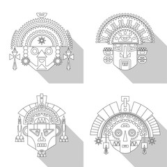 Inca tribal masks. Black and white.
