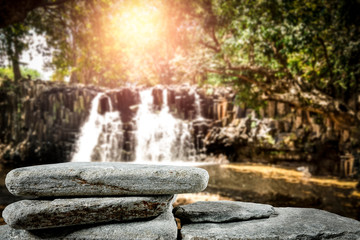 Naklejka premium Desk of free space and waterfall 