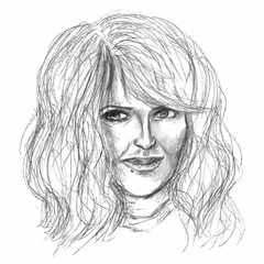 portrait of a beautiful girl with lush hair drawn in pencil. portrait of a beautiful girl with lush hair drawn in pencil. female portrait in pencil.