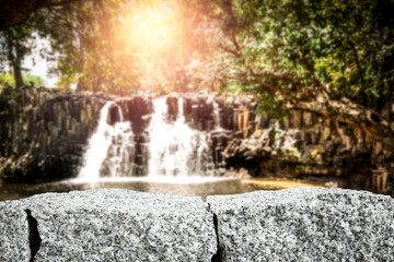 Desk of free space and waterfall 