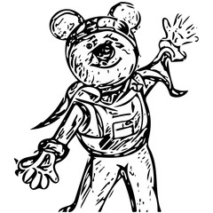 cartoon alien character like a bear with big ears and dressed in a space suit