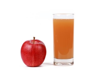 apple juice -  ​red apple and a glass of naturally cloudy apple juice in front of white background