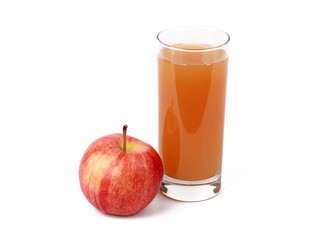 apple juice -  ​red apple and a glass of naturally cloudy apple juice in front of white background