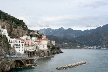 Fototapeta na wymiar port view over the amalfi coast with clouds