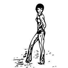 Sketch. Fashion model on white background vector drawing.