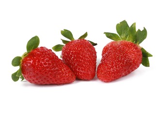delicious fresh strawberries with strawberry leaf on white background