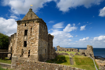 St Andrews Castle 13th Century square tower stone ruins exterier on the rocky coast of the North Sea in Fife Scotland UK