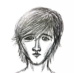 Black and white painted portrait of a man.