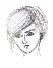 black and white painted portrait of a beautiful girl