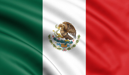 Mexico flag blowing in the wind. Background texture. 3d rendering, waving flag. - Illustration