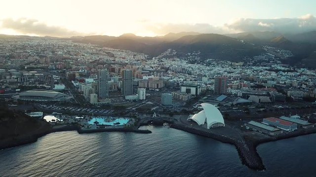View from the height of the city of Santa Cruz de Tenerife on the Atlantic coast. Tenerife, Canary Islands, Spain