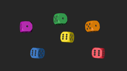 Rainbow Color Dice, 3D Illustration on Gray Background