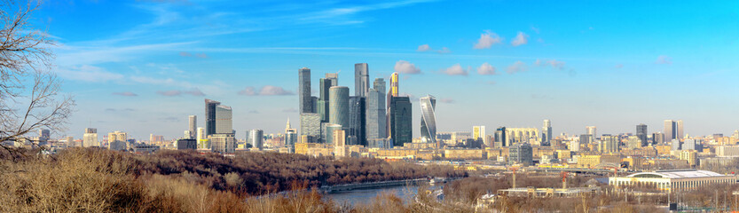 Fototapeta premium View of the Moscow City with the Vorobyovy Hills