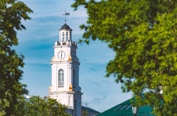 White townhall tower in Vitebsk, Belarus, Europe