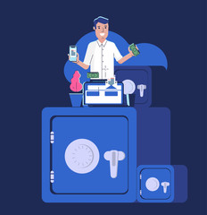 Online banking. Transfer money. User experience for web and applications with modern woman using technology devices and gadgets. Happy young redhead woman and man with cup of coffee and smartphone