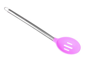 Silicone ladle with metal handle isolated on white background.