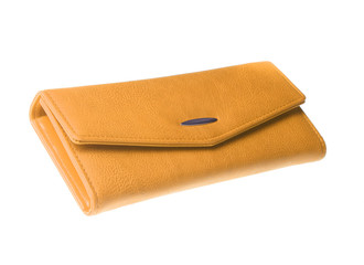 Yellow leather wallet isolated on white background
