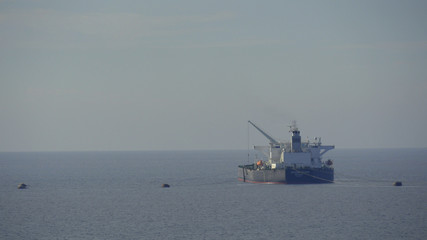 tanker at parking waiting a que View from the coastline