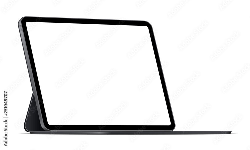 Poster modern tablet computer stand with blank screen isolated on white background - side view. vector illu