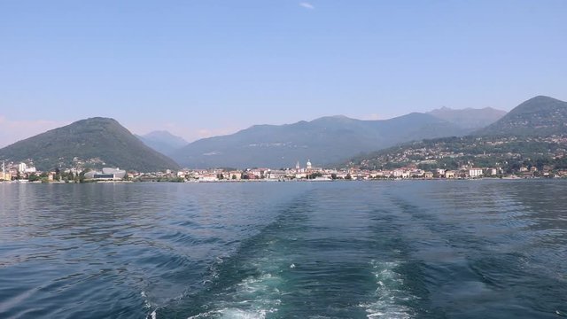 View from a car ferry to Intra Verbania on Lake Maggiore, Italy