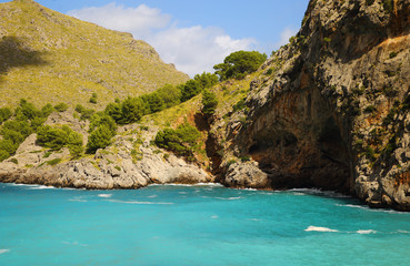 Fototapeta na wymiar The bay of Sa Calobra in the Serra de Tramuntana, Mallorca