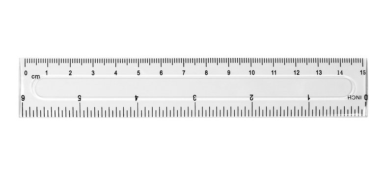Ruler plastic transparent isolated on white background, with clipping path