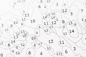 Canvas for painting pictures by numbers. The scheme of drawing for painting inks and creating a masterpiece painting. Easy to learn to draw.