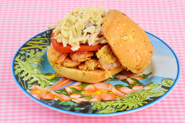 Shrimp Po Boy Sandwich on Onion Roll