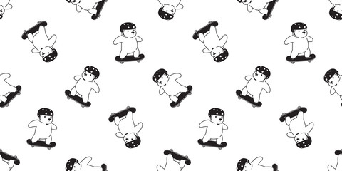 Fototapeta premium Bear seamless pattern skateboard vector polar bear skating helmet scarf isolated repeat wallpaper tile background illustration white
