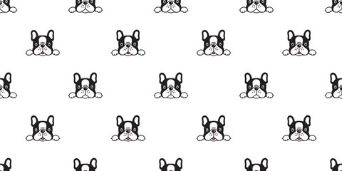 Dog seamless pattern french bulldog vector scarf isolated cartoon repeat tile wallpaper background illustration doodle black