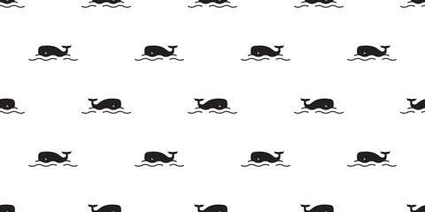 whale Seamless pattern fish vector shark dolphin salmon scarf isolated ocean sea cartoon repeat wallpaper tile background doodle illustration