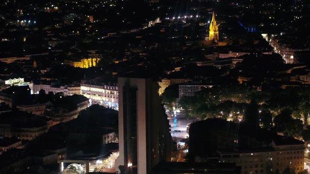 Aerial France Montpellier August 2018 Night 90mm Zoom 4K Inspire 2 Prores  Aerial video of downtown Montpellier in France at night with a zoom lens.