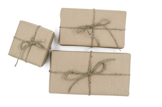 Kraft boxes are on a white background