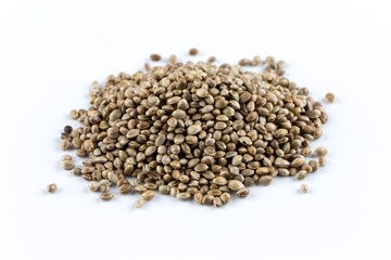 Cannabis Hemp seeds close up macro shot isolated