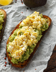 Vegetarian Avocado and scrambled egg sourdough toast.