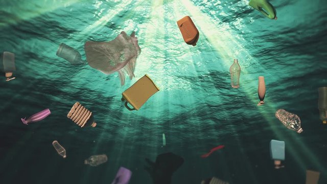 Underwater Plastic Garbage Trash in the Ocean (Loop)