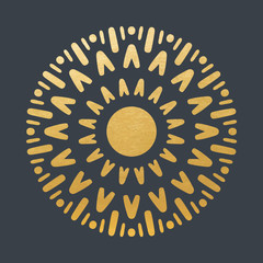 Beautiful Golden Sun. Hand Drawn. Ornamental Mandala.