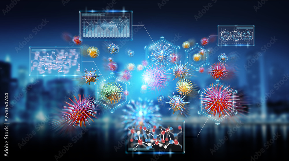 Poster bacteria microscopic close-up 3d rendering